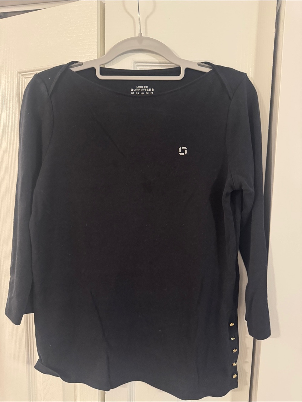Chase Apparel Lands’ EndBlack Long Sleeve Top with Button Accent
